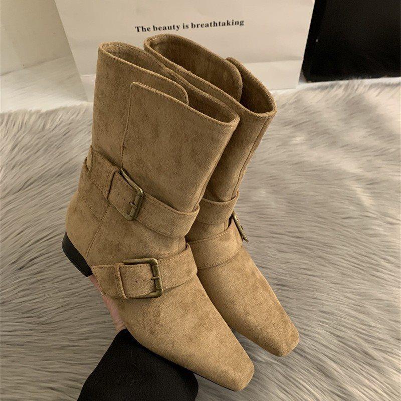 Small French Rad Low Medium Boots Thick Heel New Pointed Heel Children Beauty Autumn 2025 Short Boots Martin Boots Fashion