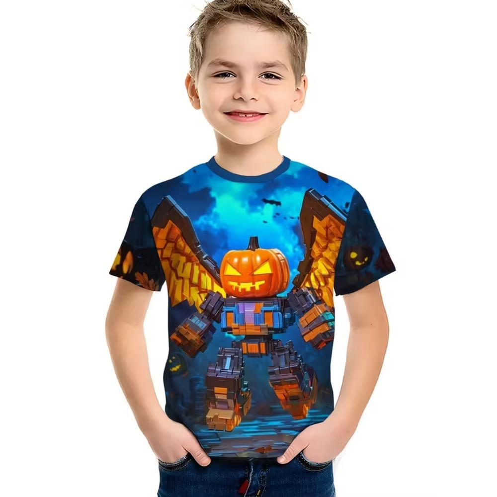 Halloween Boy's T-Shirt Pumpkin Pattern Summer Short Sleeve Loose Fashion 3D Print Children Top Holiday Gift Party T-Shirt