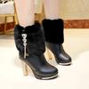 Rhinestone High Heels Leather Women's Snow Boots Winter Padded Chic and Elegant Furry Ladies Shoes New Rock Booties On Promotion