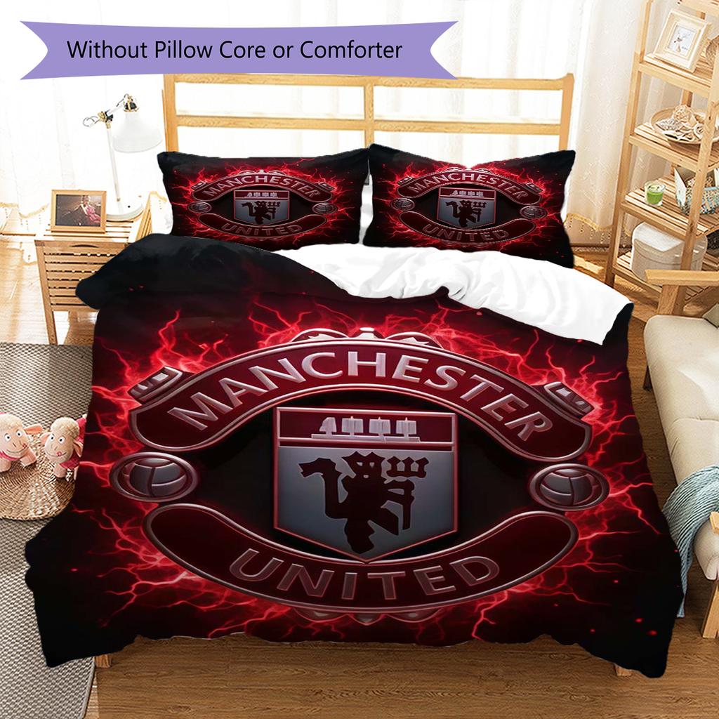 Man Utd Bedding Quilt Set Quilt Cover Pillowcase Home Decoration Birthday Gift (1 * Duvet Cover + 2 * Pillowcase, Without Core)
