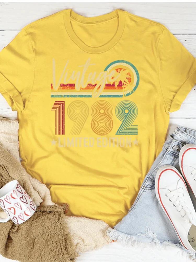 Vintage 1982 Limited Edition Print WoUnisex T Shirt Short Sleeve O Neck Loose WoUnisex Tshirt Ladies Tee Shirt Tops Camisetas Mujer