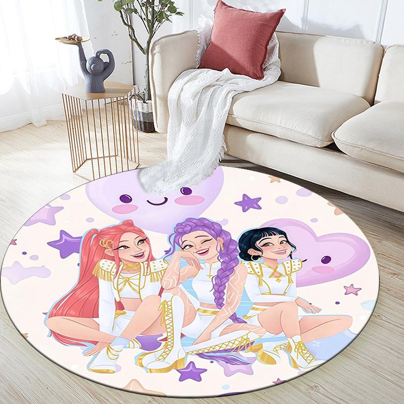 Huntrix Girl,Round Area Rug,Carpet Rug for Living Room Bedroom Sofa Playroom Decor,Non-slip Floor Mat