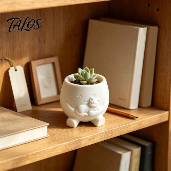 Gift for Plant Lovers 3D Printed Face Planter Pot with Cat Design, Decorative Succulents Pot, Small Desktop Creative Resin Flowerpot Indoor
