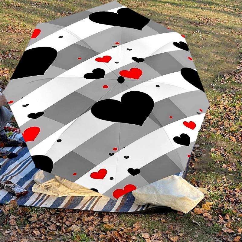 1PC Heart Love Automatic Open/Close Umbrella Compact Folding Umbrella with 8-Rib Shaft Lightweight Esign, Highquality Fabric1182A