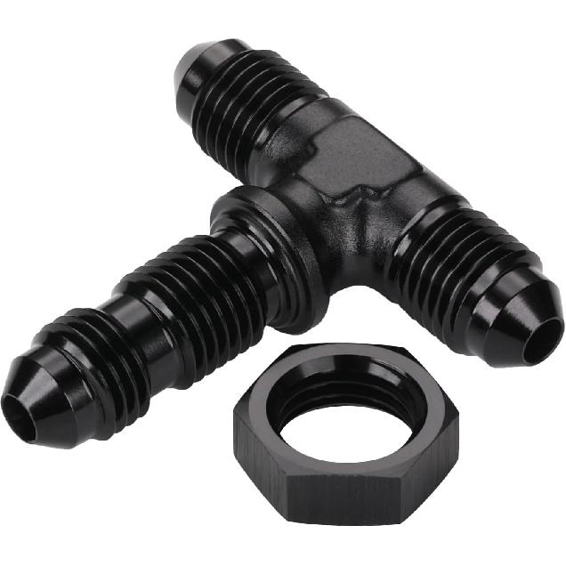 4AN Male Flare Bulkhead on Side Tee T Fitting Adapter with AN4 Nut Aluminum Black