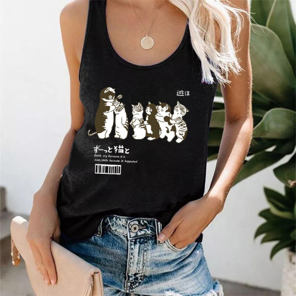 Sweet Girls Tank Top Funny Cat T Shirt Women Vest Women Shirt Ulzzang T-shirt 90s Tshirt Top Tee Female Shirt