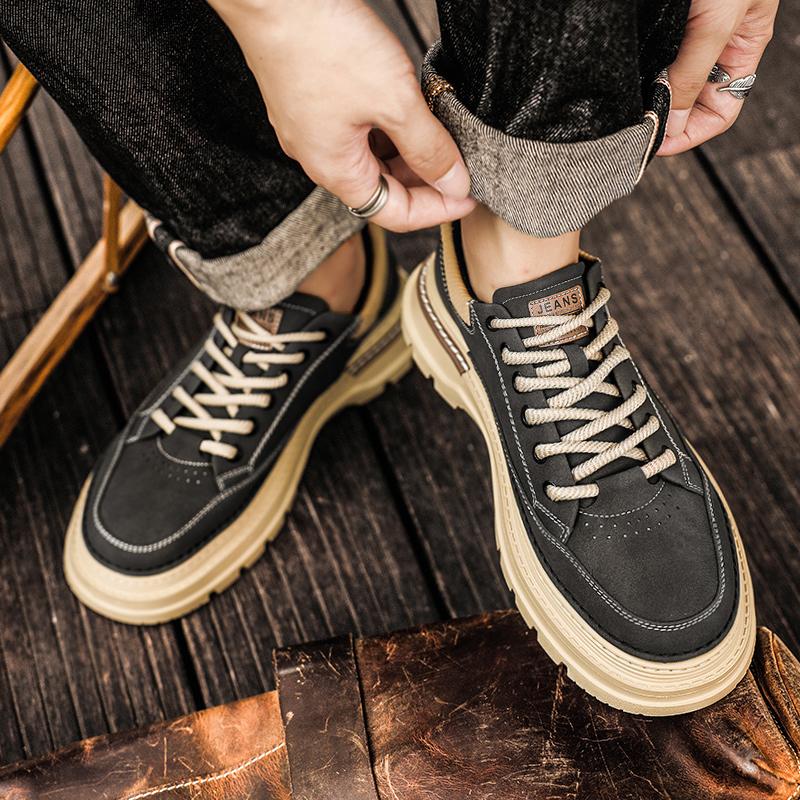 Fashion Leather Men's Lace-Up Flats New Brand Men Casual Oxfords Shoes All-match Male Walking Shoes Leather Fashion Skate Footwear Men