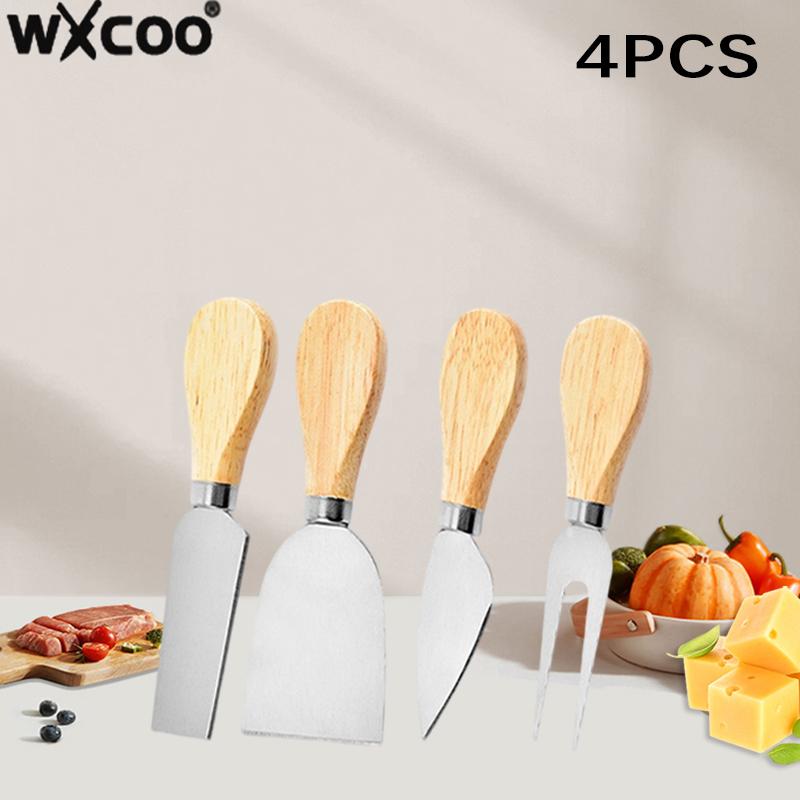 1~6 Stück Käsemesser Set Edelstahl Käseschneider Hobel Holzgriff Butter Brot Gabel Messer Kochen Küchenhelfer