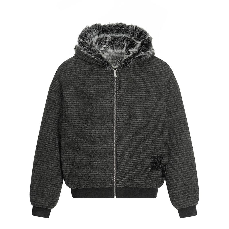 Kisko Winter American-Style Mountain Carving Striped Embroidered Warm Cotton Jacket for Men and Women, Trendy Brand Loose Padded Hooded Coat