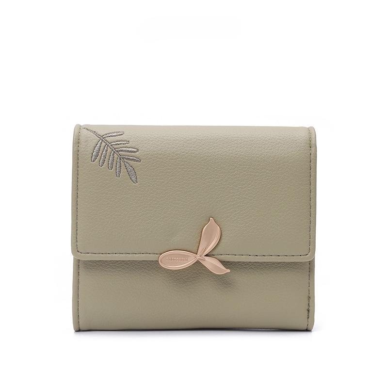 Ladies' Short Leaf Wallet, Embroidered Flower Wallet, Zipper Coin Student Multi functional Change Card Bag