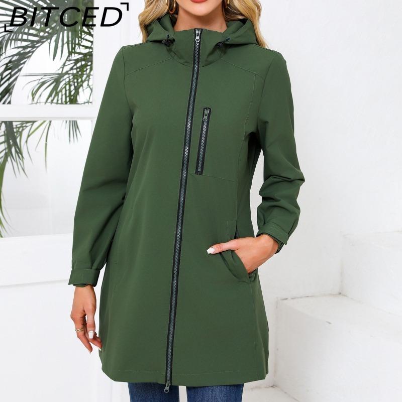 BITCED Women's Outdoor Sports Water-Resistant Trench Coat with Hood Long-Sleeved Spring/Autumn Loose-Fit Casual Windbreaker