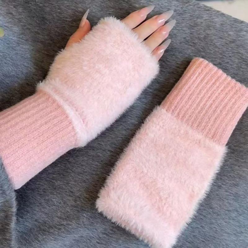Dew Finger Autumn and Winter Elastic Plush Knitted Half Finger Gloves Students Men and Women Winter Dew Finger Writing Antifreeze Gloves
