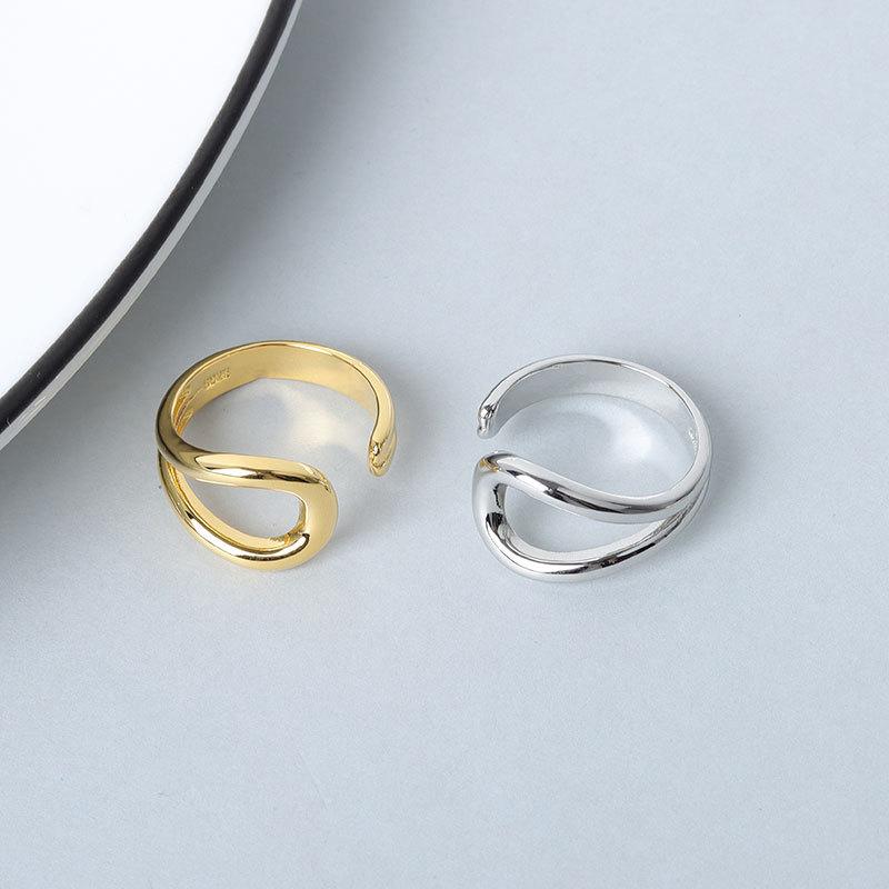 Fashion Personalized Index Finger Ring Niche Design Geometric Twist Open Ring Temperament Retro Couple Ring for Girlfriend Simple Geometric Ring
