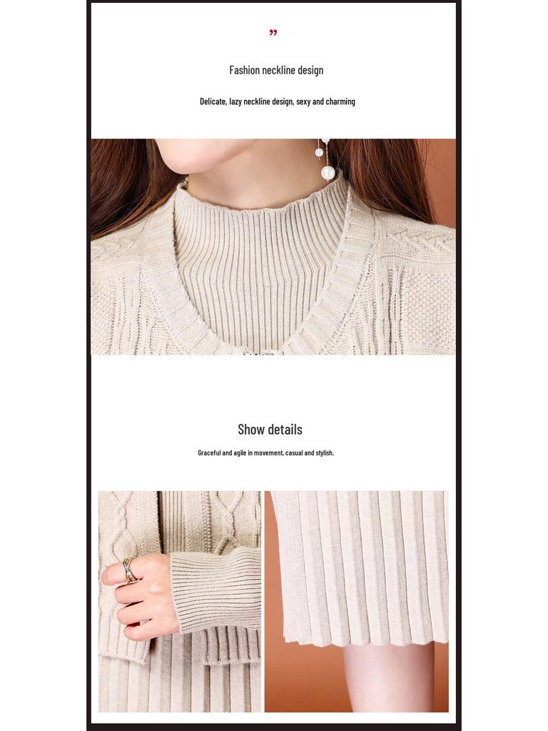 2025 Autumn/Winter Women's Elegant Knit Two-Piece Mid-Length Wool Dress Set