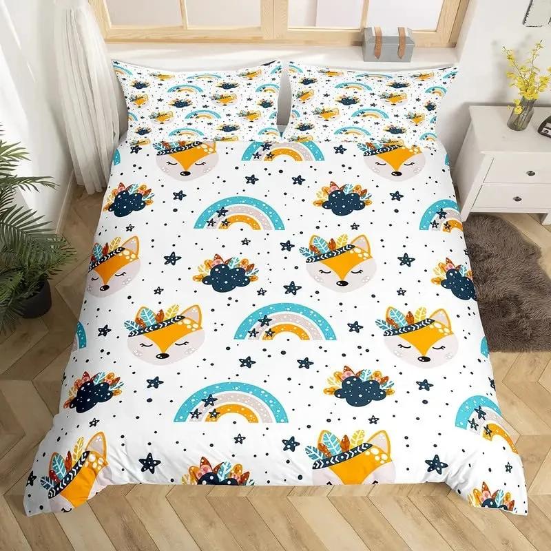 Cartoon Axolotl Duvet Cover Set King/Queen Size Kids Girls Boys Cute Rainbow Sea Wildlife Animal Reptile Polyester Bedding Set