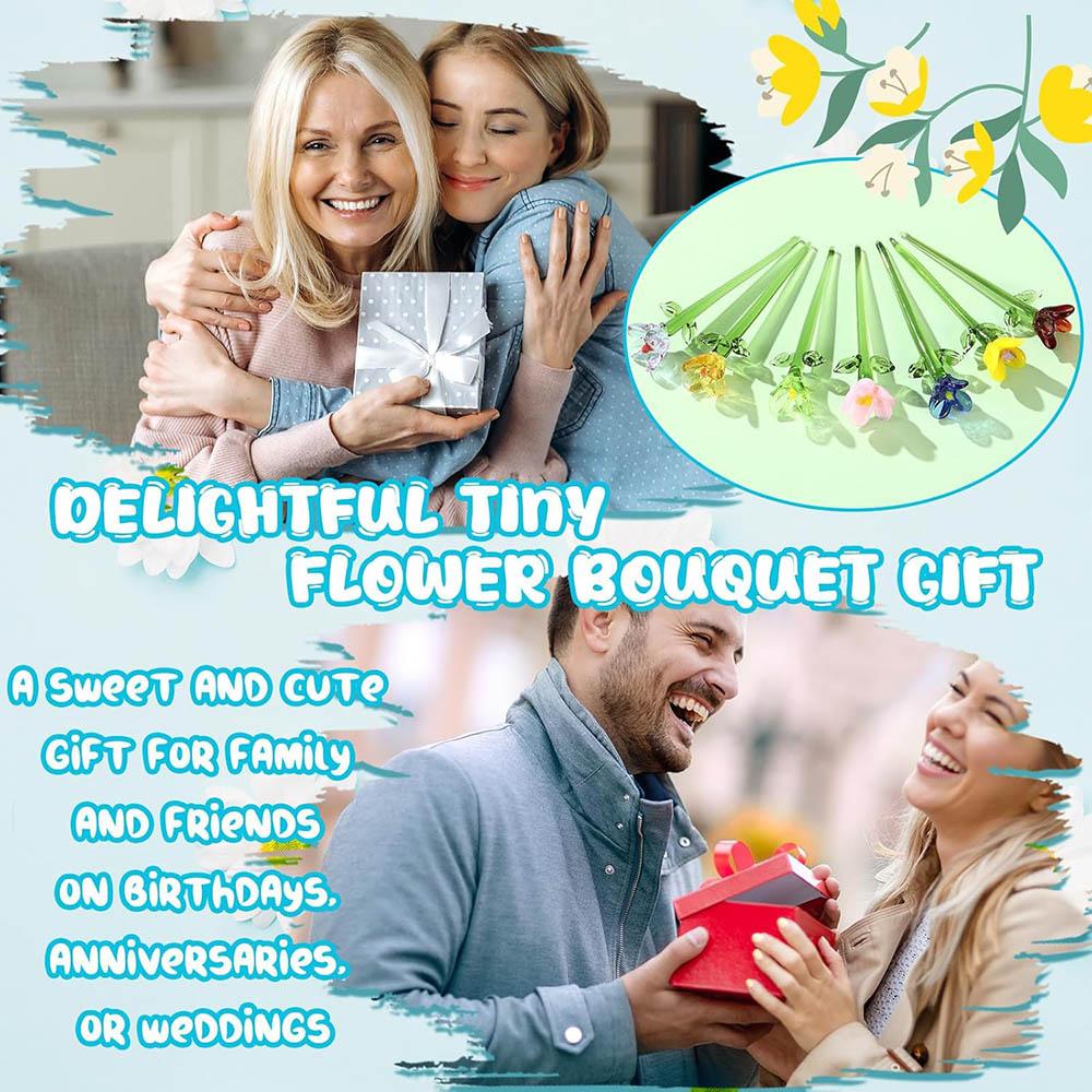 Fiori di Vetro in Miniatura Fiori Piccoli di Vetro Fiori del Mese di Nascita Bouquet di Fiori Selvatici di Cristallo per Donne Mamma Matrimonio Festa della Mamma Ufficio