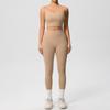 Women's Fashion Solid Color Back Top Tight Breathable Yoga Suit Set Sports Running Fitness Pants Two Piece Set