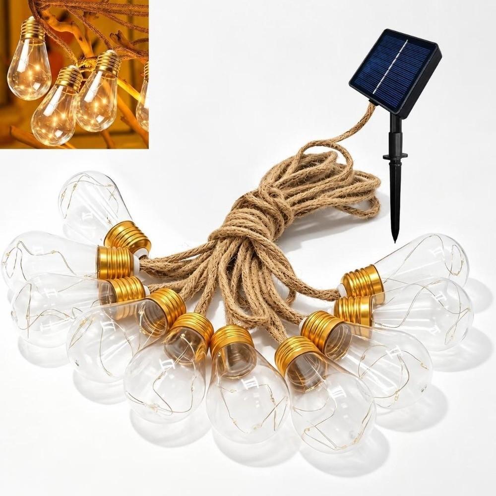 10/16 LED Solar-Lichterkettenbirnen mit Hanfseil Lichterkette Party-Dekoration