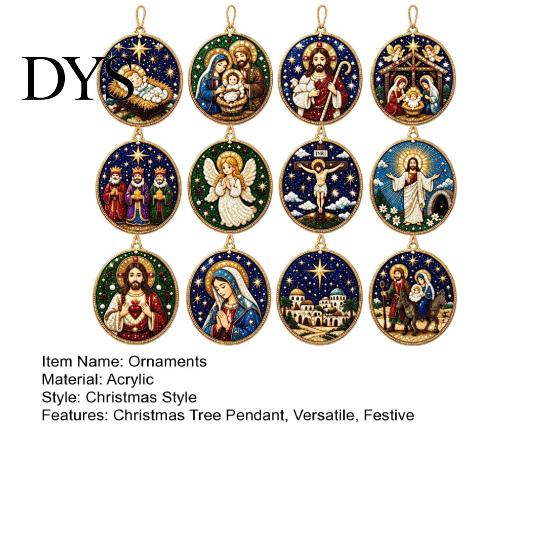 Office Festive Accessories 12PCS Christmas Tree 2D Flat Pendant, Pearl Acrylic Art Kits, Bright Gift for Holiday Season Color Classic Patterns