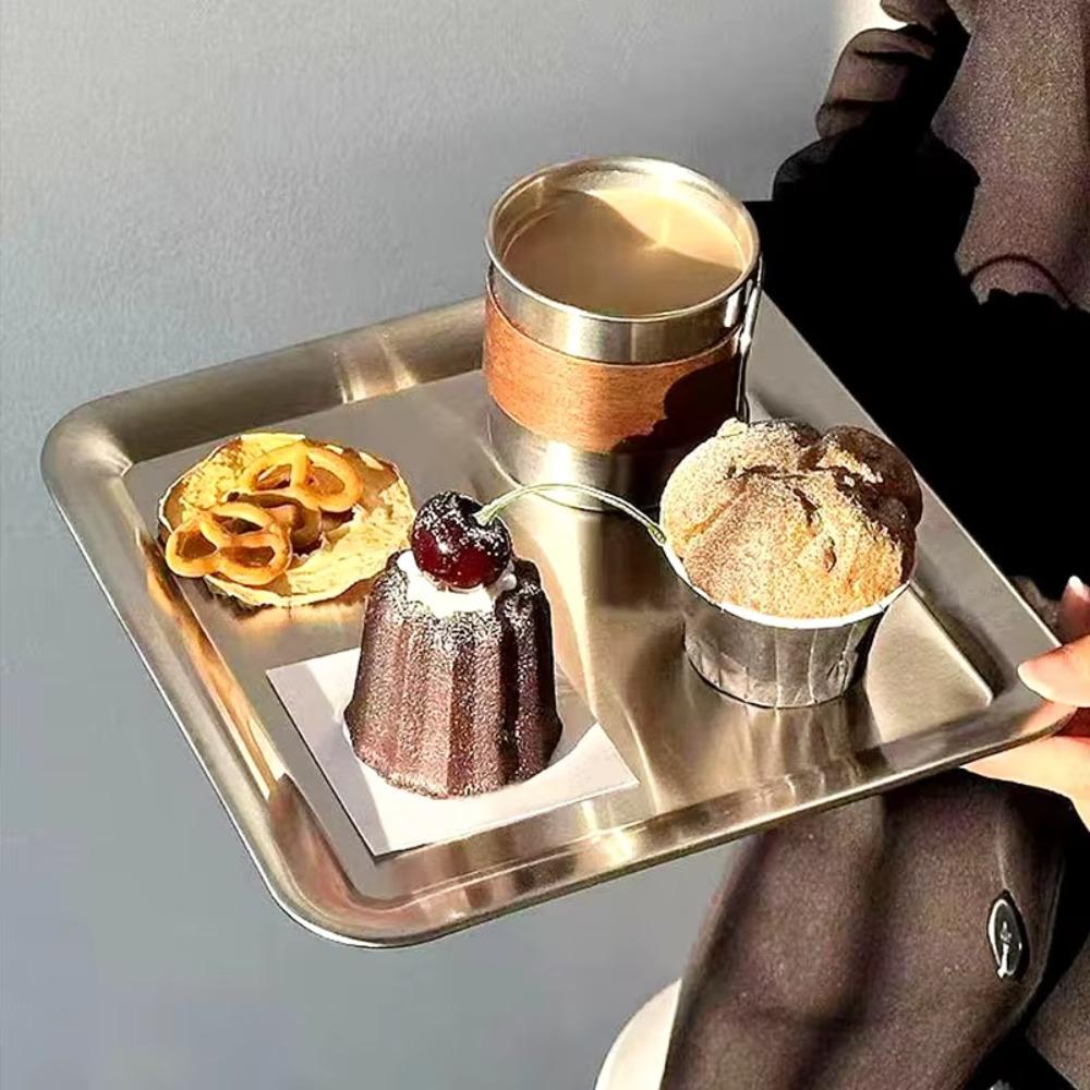 2PCS/SET Wear-resistant Stainless Steel Tray Rustproof Seafood Plate Shallow Tray  Restaurant Use