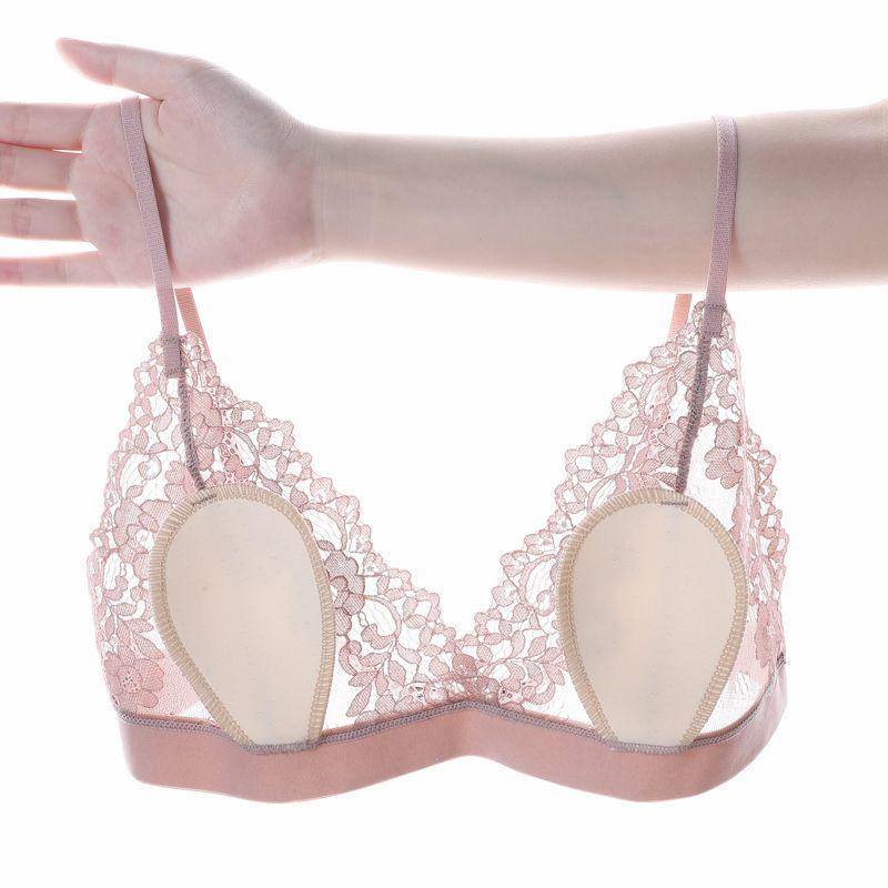 Sexy French Ultra-thin Bra Transparent Hollowed-out Hot Backless Anti-protrusion Rabbit Cup Lace Underwear