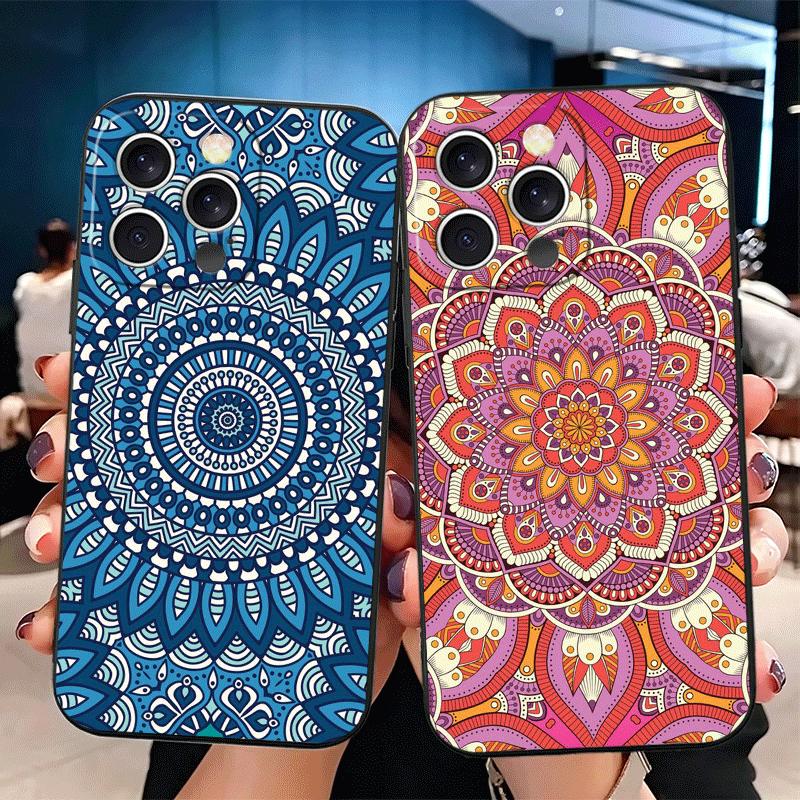 Mandala Style Pattern Soft Phone Case for iPhone 16 16E 17 Air 15 Pro Max 14 Plus 13 Mini 11 12 7 Black Cover Back Shell