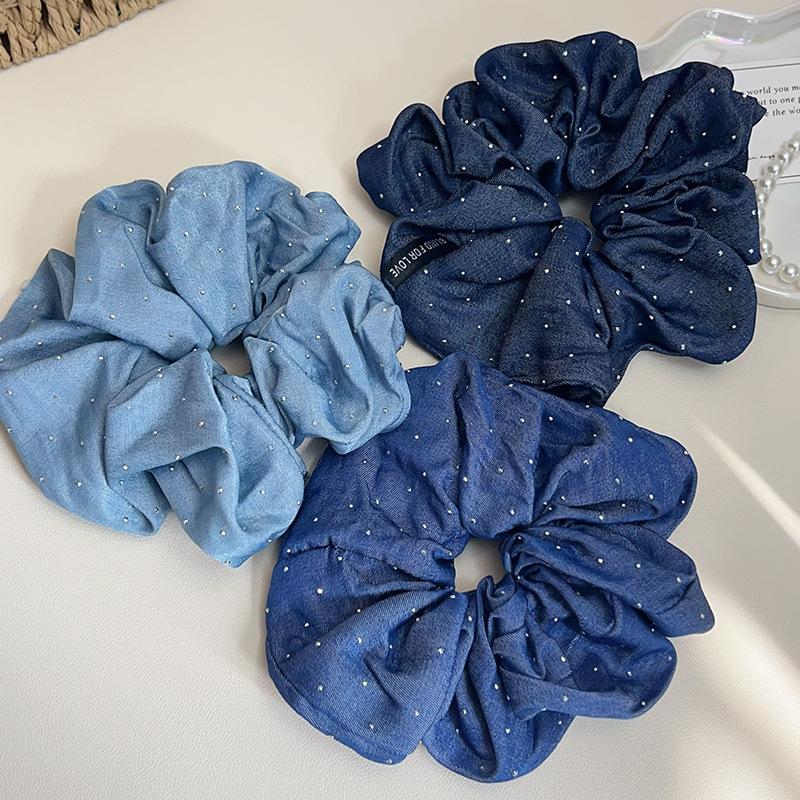 16cm Vintage Retro Denim Blue Scrunchies Women Hair Rope Tie Elastic Hair Band Chic Girls Hairties Hair Accessories