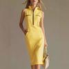European Elegant Temperament Contrasting Color Zipper Stand-up Collar Medium and Long Dress Women's Summer Slim A-shaped Dress