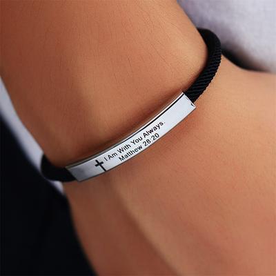 Vintage Stainless Steel Cross Bible Letters Bracelets For Women Men Handmade Black Rope Chain Pray Lucky Bracelet Jewelry Gifts