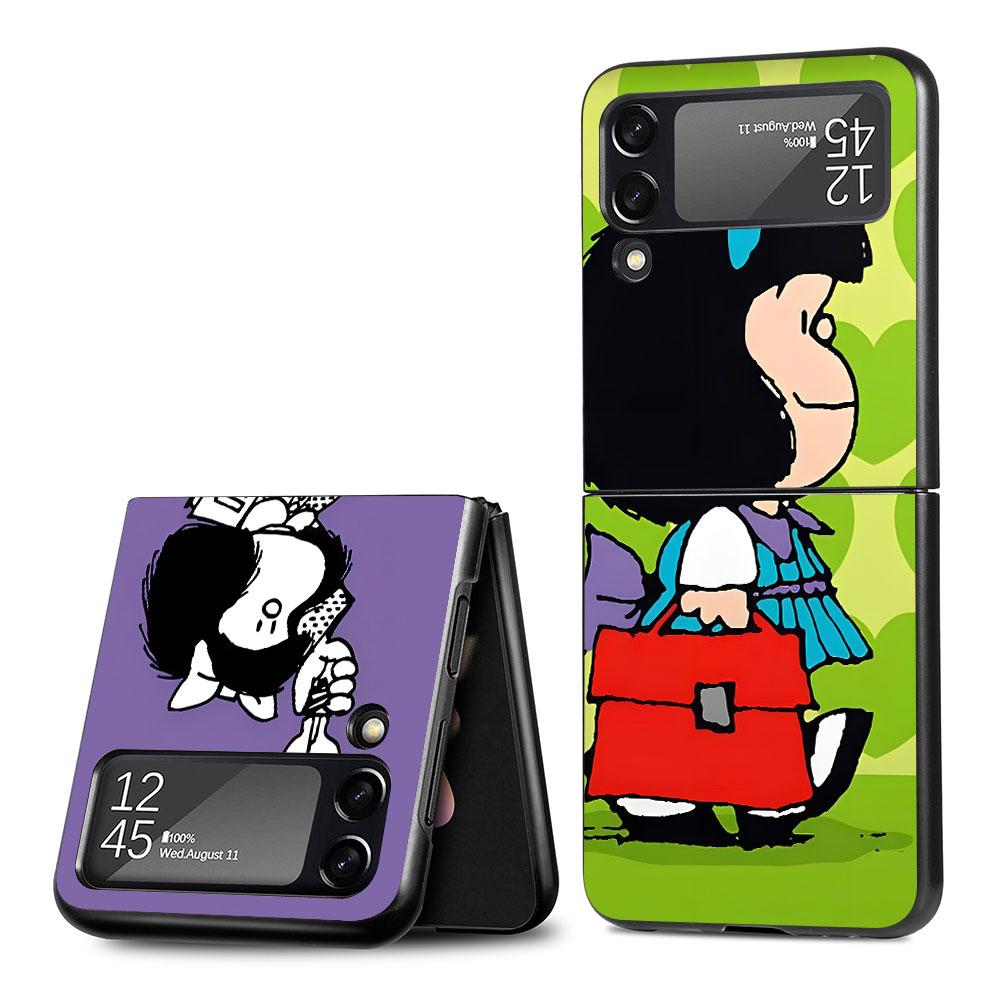 Cute Mafalda Case for Samsung Galaxy Z Flip4 Flip3 5G PC Hard Cell Phone Shell Z Flip 4 3 Black Coque Zflip4 Zflip3 Cover