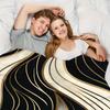 1pc Modern Abstract Ripple Throw Blanket - Black & Golden Accent Design, Soft Flannel All-Season Warmth for Home, Office, Campin