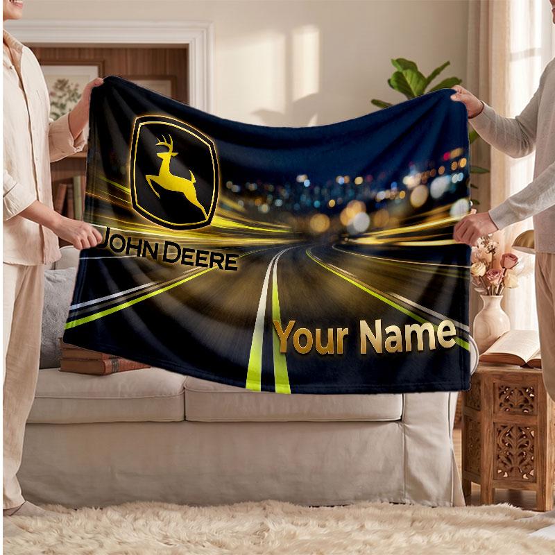 John Deere Flanelldecke, Personalisierter Text mit Namen, Weiche Überwurfdecke, Heimdekoration, Geschenk