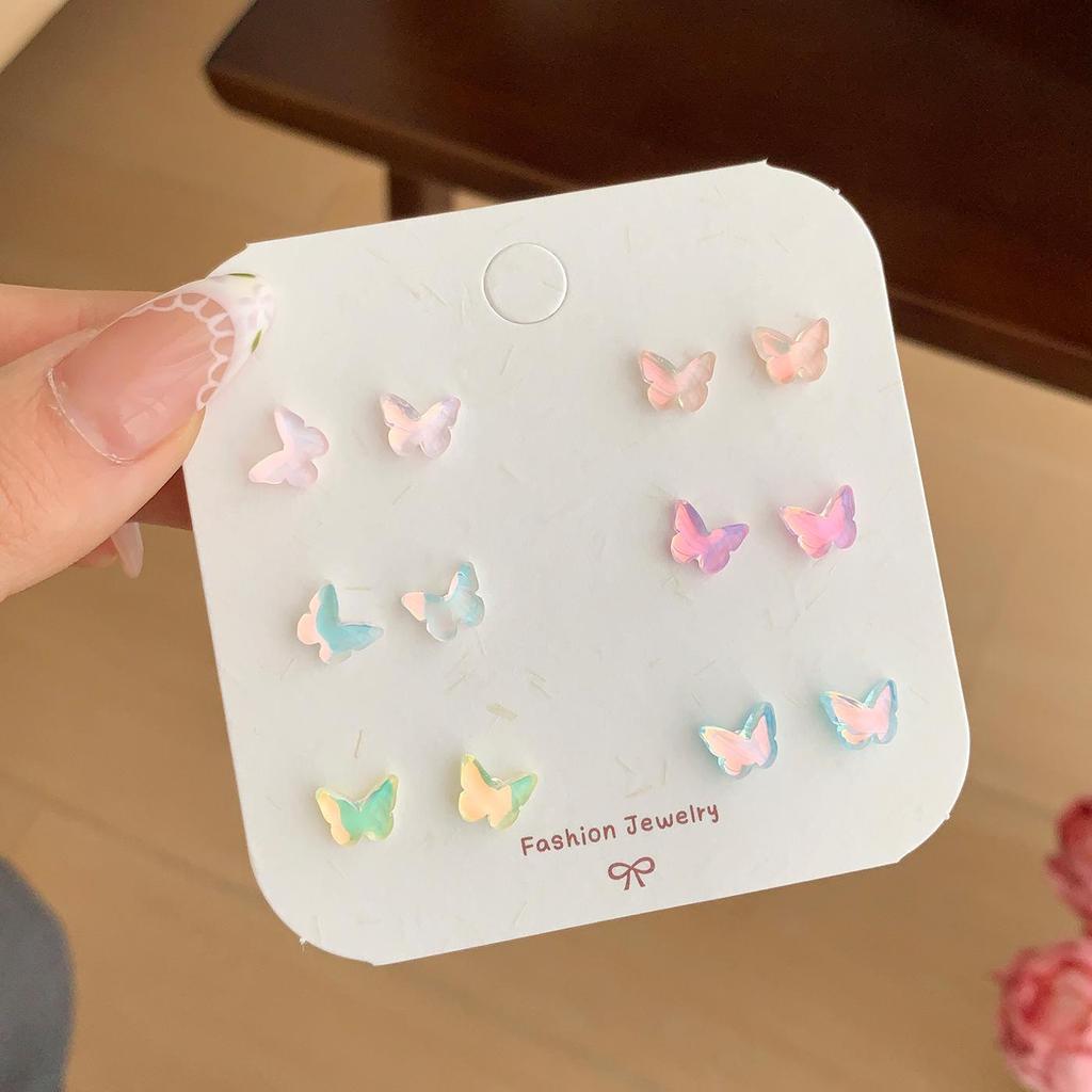 Spring Collection: Fresh Gradient Butterfly Earrings Set with Silver Needles