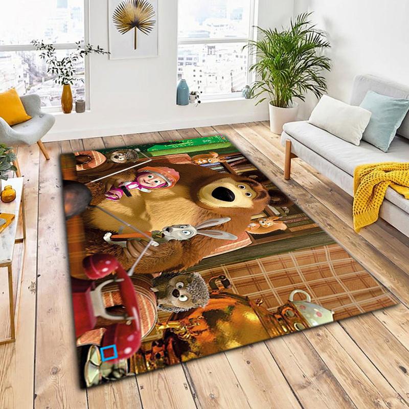 Russian animation Masha and the Bear Fairy Tale Cartoon Carpet Soft Home Living Room Bedroom Door Mat Outdoor Picnic Ground Mat rug T6