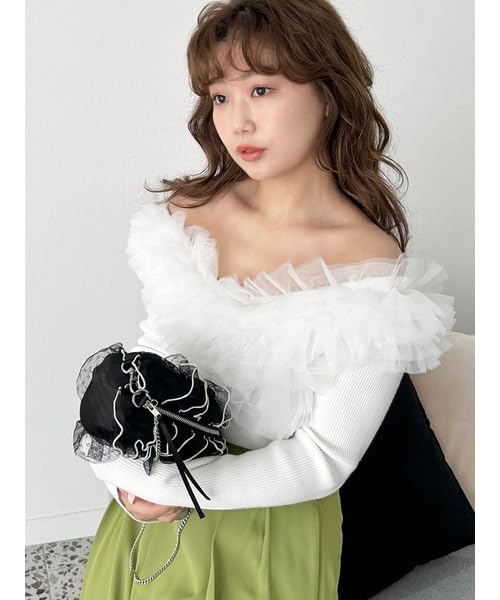 Lily Brown Voluminous Tulle Docking Knit LWNT251072 White Women's