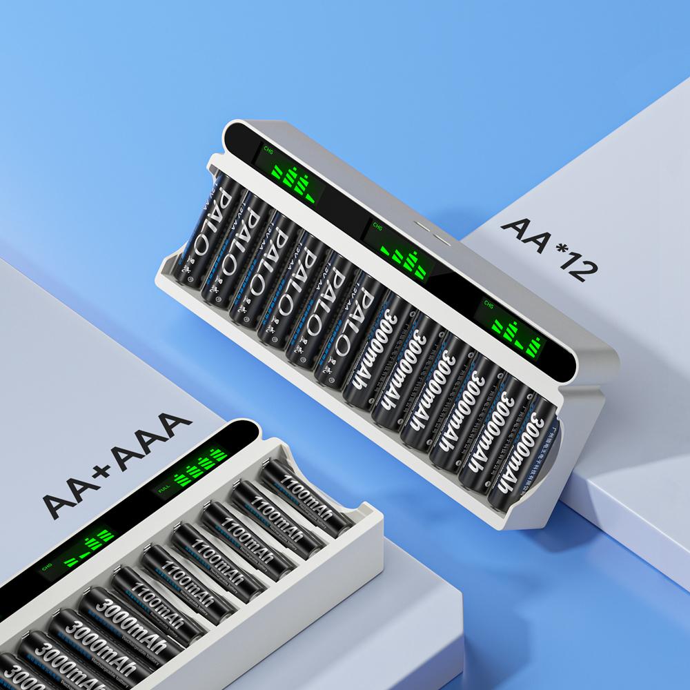 PALO 1.2V AA &AAA Ni-MH Dobíjecí Baterie Baterie 3000mAh &1100mAh 2A 3A Baterie +12 Slotů LCD USB 1.2V AA AAA NIMH NI-CD Nabíječka Baterií
