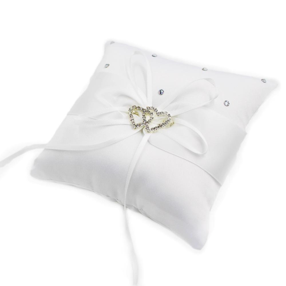 Sparkling Rhinestones Wedding Ring Pillow Romantic Bowknot Ribbon Cushion Home Wedding Bridal