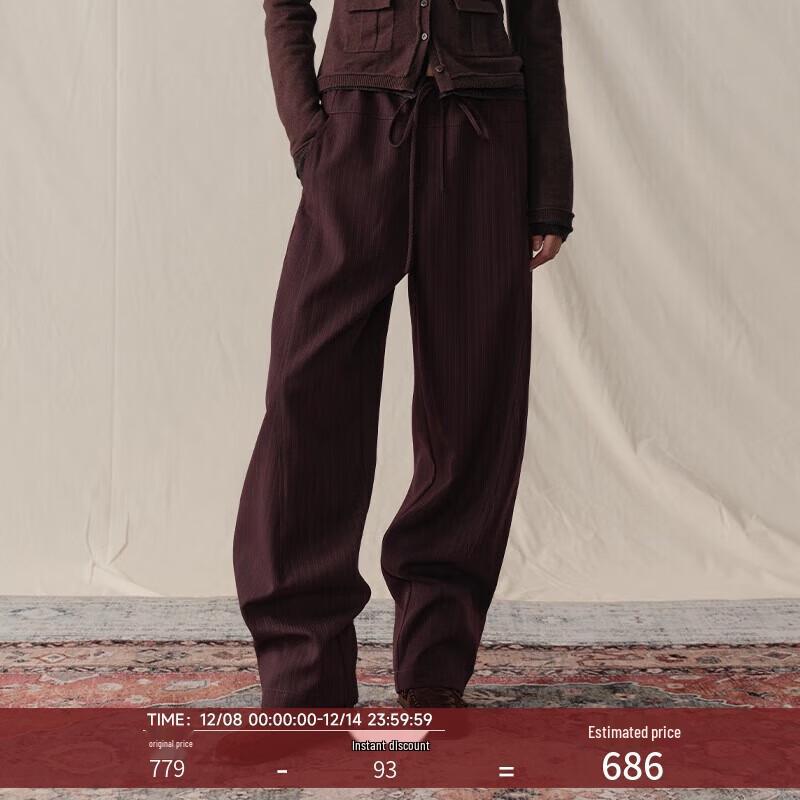 GREEN BELT Women s 2025 Winter Retro Striped Drawstring Wide-Leg Pants L