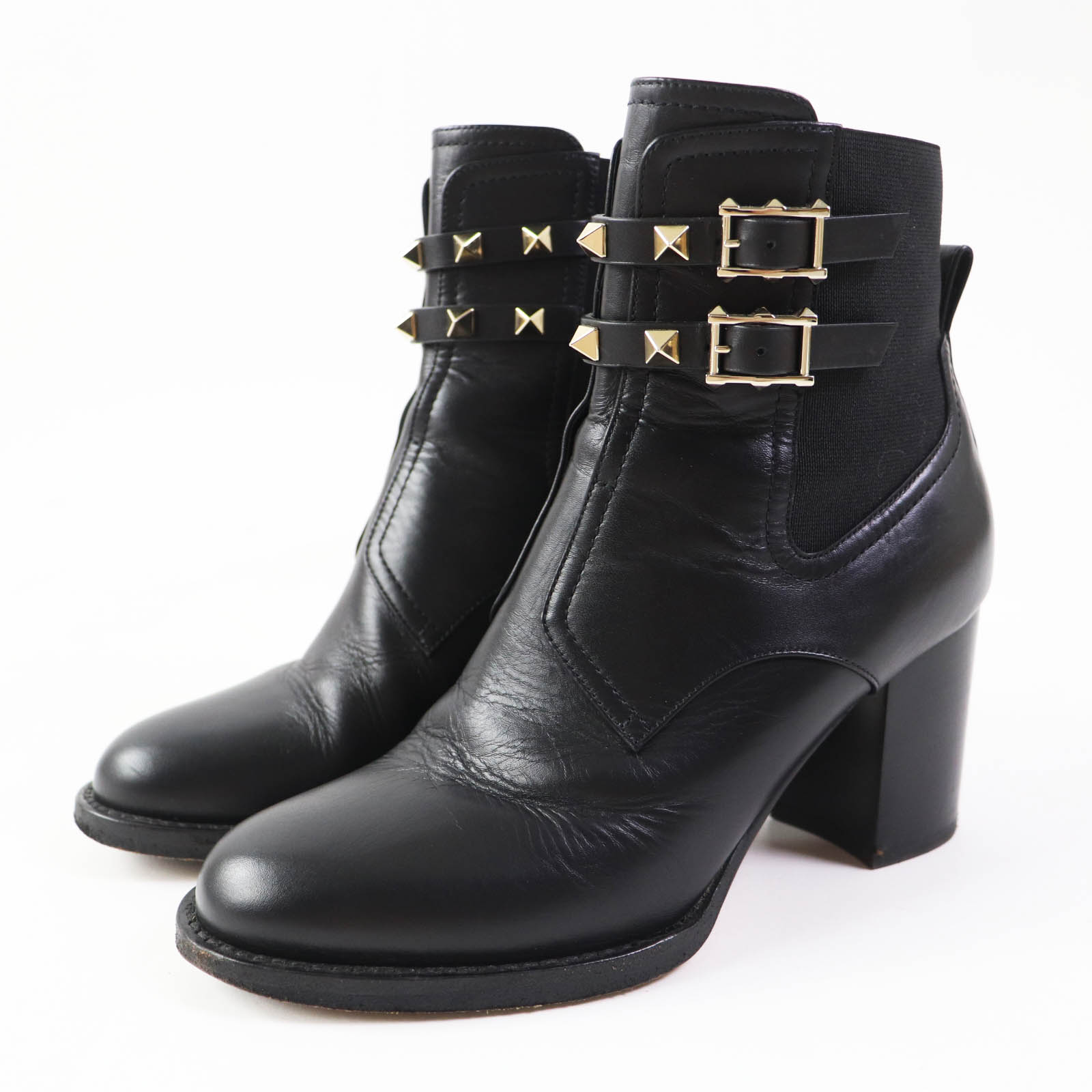 Valentino Garavani short boots Rock stud NERO leather Women 35.5 UW2S0Z80 Used