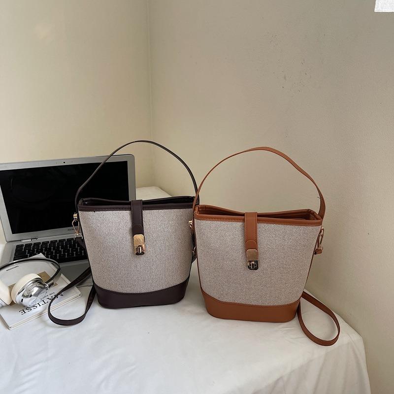 Bag Women's  New Trendy Fashion Portable Bucket Bag Niche Design Contrasting Color Splicing Shoulder Crossbody Bag