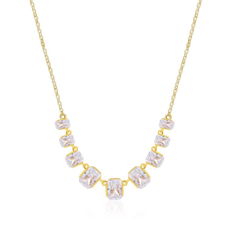 Quadratische Diamant Kupferlegierung Halskette - Europäischer & Amerikanischer Stil, Zwei Farben, Modisch & Vielseitig, Nischendesign, Zeitlose Eleganz.