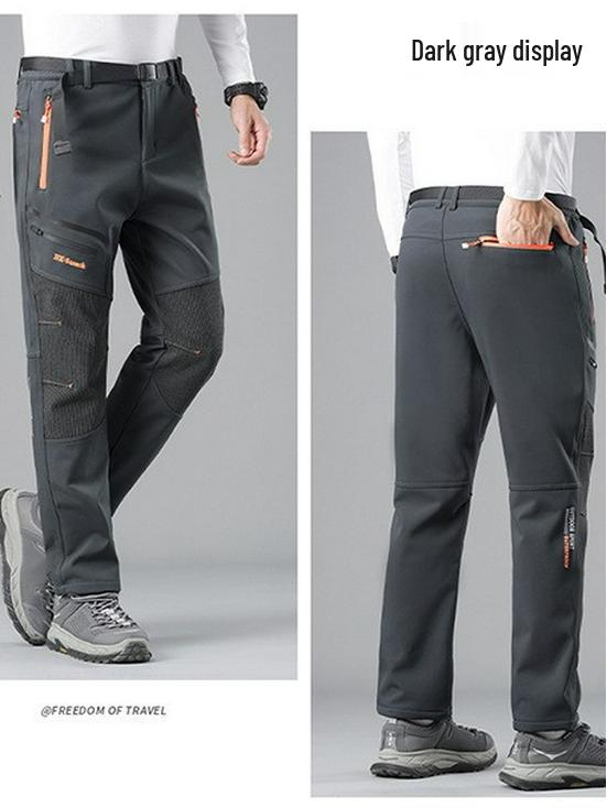 Men's Plus Velvet Winter Ski Pants - Windproof, Waterproof, Wear-Resistant, Warm for Hiking, Fishing, and Mountaineering.