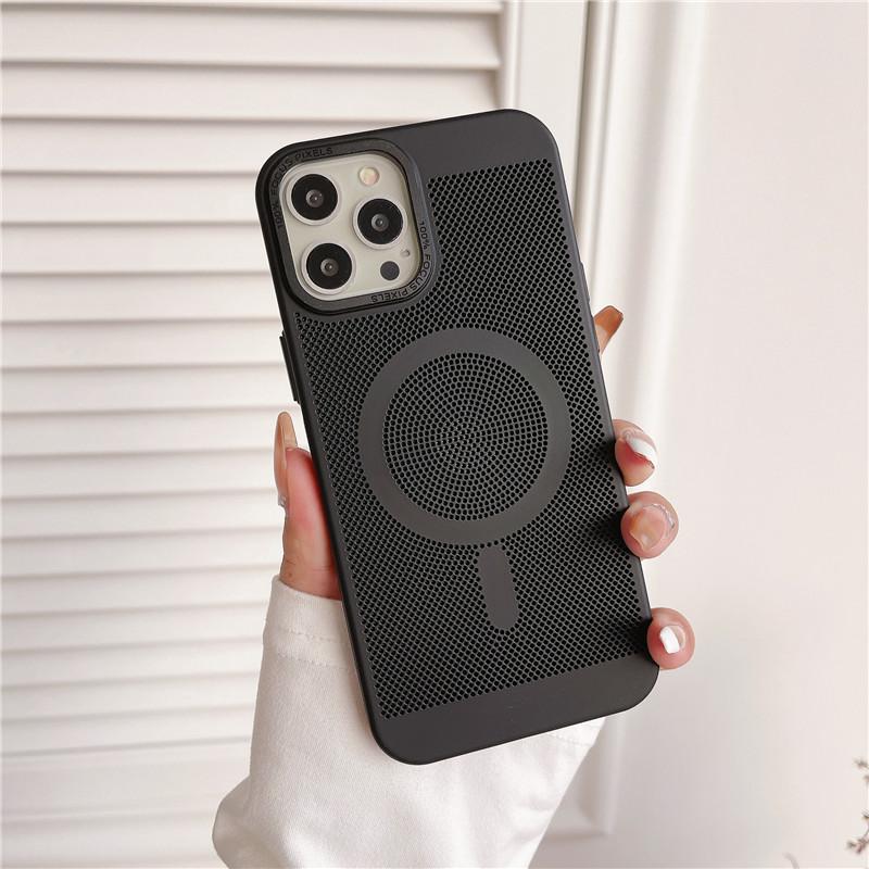 Camera Big Hole Grid Heat Dissipation Magnetic PC Case For iPhone 12 11 Pro Max Non-Slip Anti-fingerprint Back Protector Shell Cover