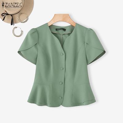 Women Casual V-Neck Summer Short Sleeve Blouse