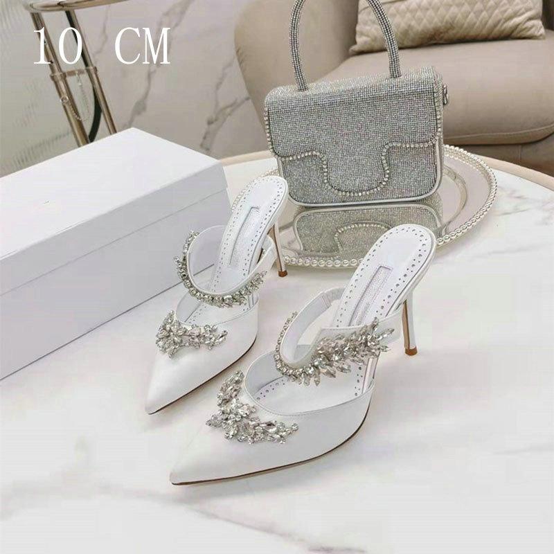 Luxury Crystal Slipper Wheat-Ear Rhinestone Pointed Sandals Silk Satin Covered Head High Heels Slippers Woman