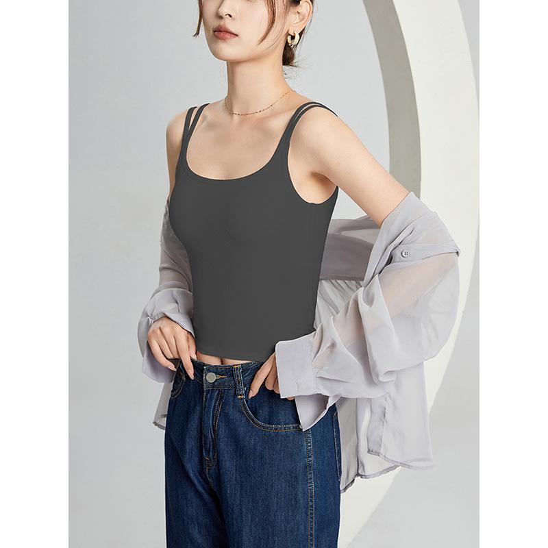 

Women s Strapless One-Piece Yoga Vest with Built-in Bra - Beautiful Back Camisole Medium темно-серого