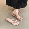 Thick heel bow slippers fairy outer wear 2025 new summer French beautiful small sandals toe vacation sandals