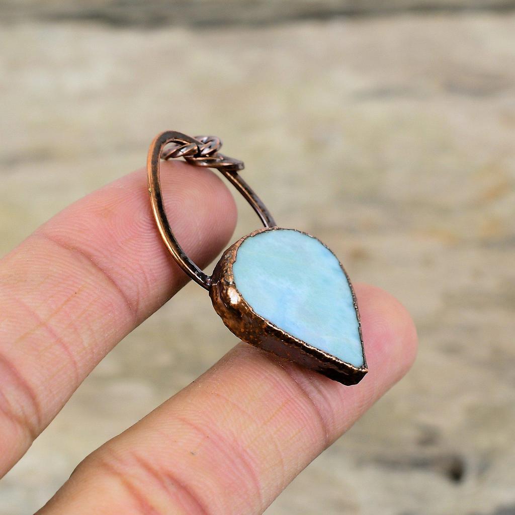 Larimar Pendant Electroformed Copper Pendant Handmade Electroformed Jewelry Very Pretty Gemstone Pendant Larimar Copper Jewelry Gift For Her