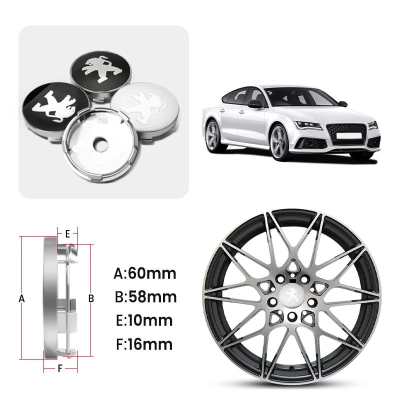 60mm Car Wheel Center Covers Tire Hub Caps Emblem for Peugeot 206 307 308 3008 207 208 407 508 2008 5008 107 106 205 4008 301
