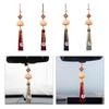 Lotus Car Rearview Mirror Charm Pendant Chinese Feng Shui Decor Wood Carving Tassel Car Hanging Decoration Dangling Ornament